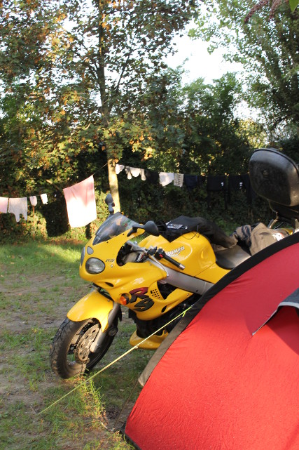 The Triumph in the sun with the clothes drying